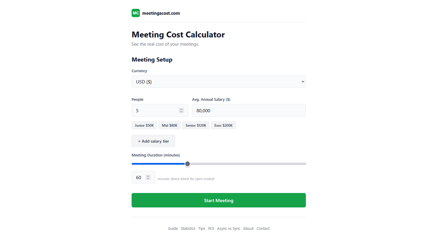 MeetingsCost — Meeting Cost Calculator